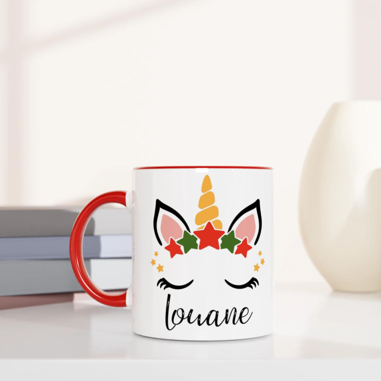 Mug licorne de Noël personnalisé - Cadeau magique avec prénom