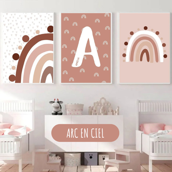 Affiches personnalisées pour chambre bébé thème bohème terracotta