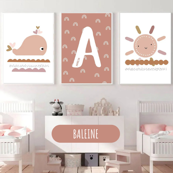 Affiches personnalisées pour chambre bébé thème bohème terracotta