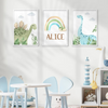 Affiche dinosaure et arc-en-ciel personnalisée pour chambre enfant