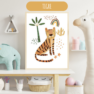 Affiches Chambre Bébé - Thème Jungle Animaux pour chambre enfant