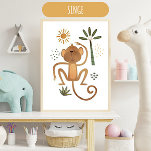 Affiches Chambre Bébé - Thème Jungle Animaux pour chambre enfant