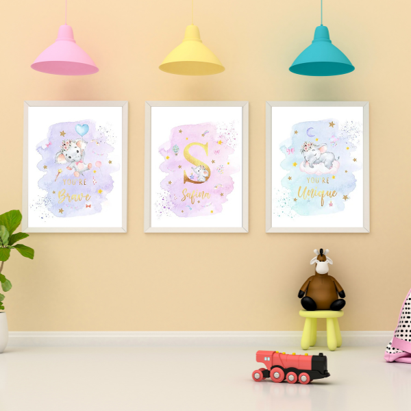 Affiches personnalisées éléphant – Déco arc-en-ciel chambre enfant