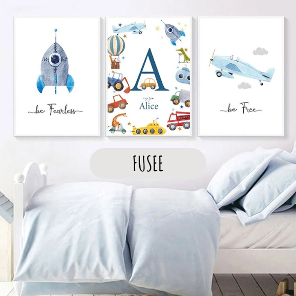 Affiches enfant personnalisées : Sous-Marin, Fusée et Alphabet 🚀🌊