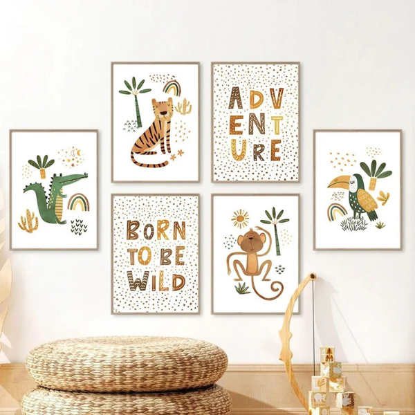 Affiches Chambre Bébé - Thème Jungle Animaux pour chambre enfant