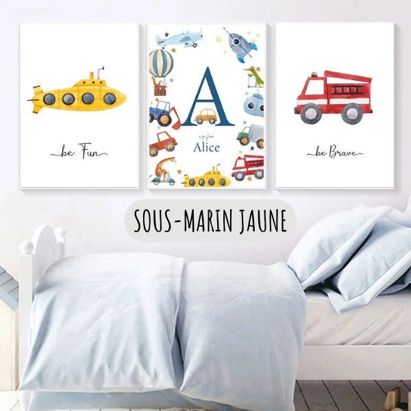 Affiches enfant personnalisées : Sous-Marin, Fusée et Alphabet 🚀🌊