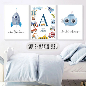 Affiches enfant personnalisées : Sous-Marin, Fusée et Alphabet 🚀🌊