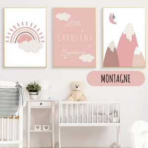 Posters personnalisés Montagne & Arc-en-Ciel – Déco chambre d'enfant