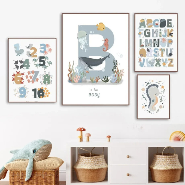 Affiches Océan Personnalisées – Alphabet, Chiffres et Animaux Marins