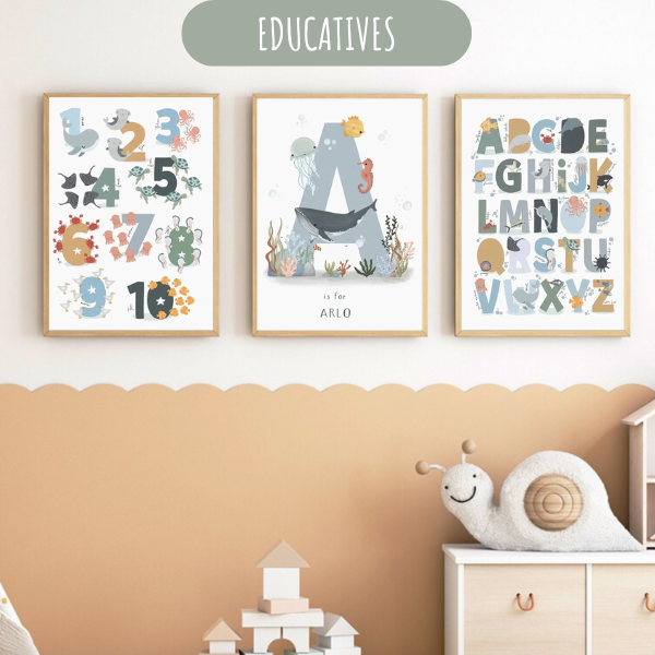 Affiches Océan Personnalisées – Alphabet, Chiffres et Animaux Marins