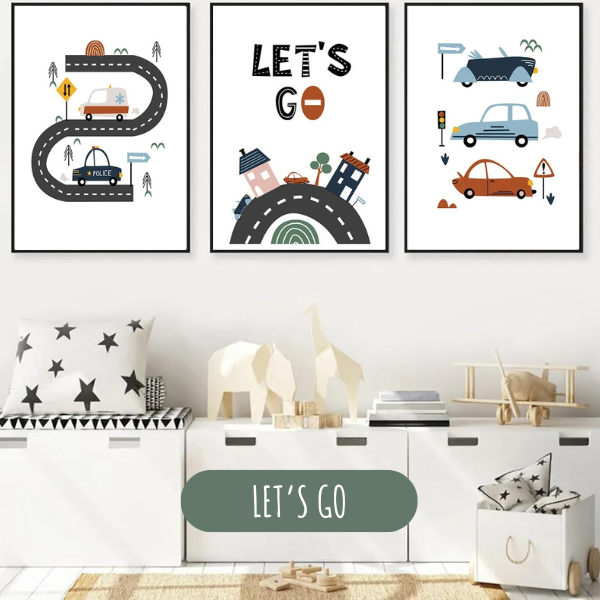 Affiches personnalisées chambre enfant - Véhicules et alphabet 🚗📚