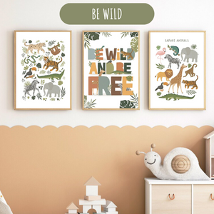 Affiches Educatives à Personnaliser Animaux Safari pour Chambre Enfant