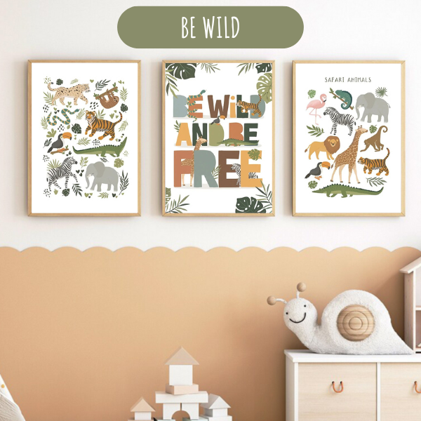 Affiches Educatives à Personnaliser Animaux Safari pour Chambre Enfant