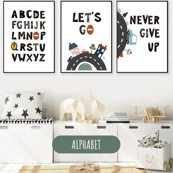 Affiches personnalisées chambre enfant - Véhicules et alphabet 🚗📚