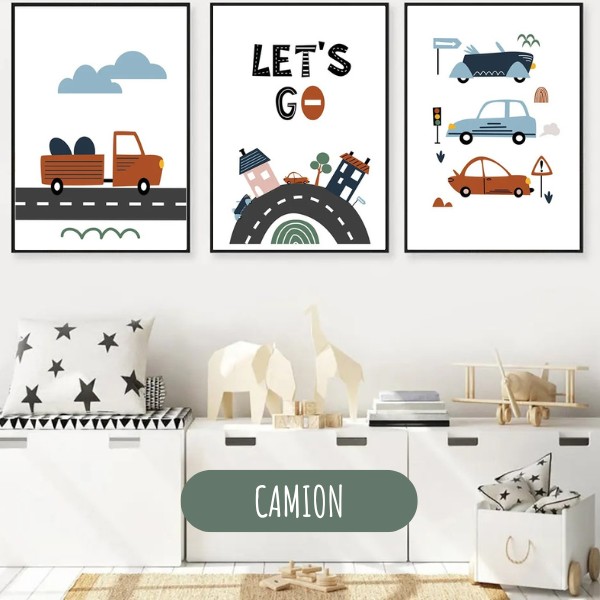 Affiches personnalisées chambre enfant - Véhicules et alphabet 🚗📚