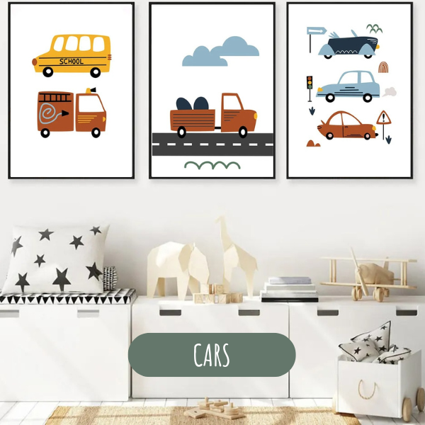 Affiches personnalisées chambre enfant - Véhicules et alphabet 🚗📚