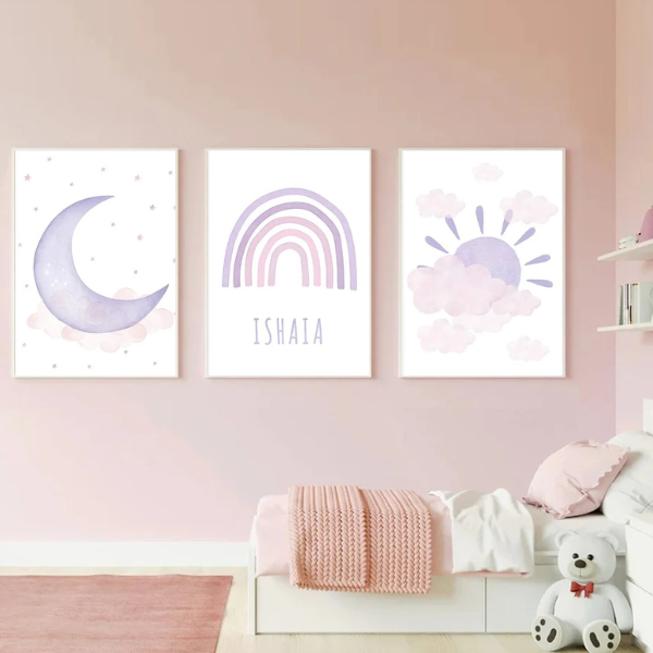 Déco murale personnalisée arc-en-ciel pour chambre enfant 🌙✨