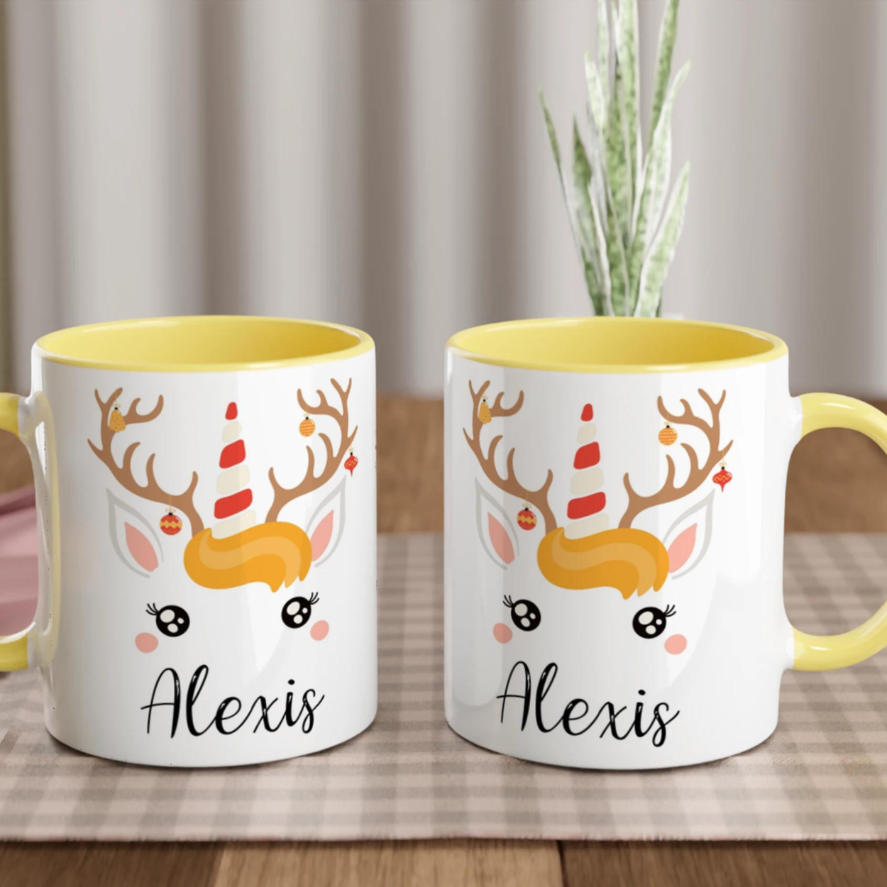 Mug Noël Licorne Renne Personnalisé pour Enfant avec Prénom