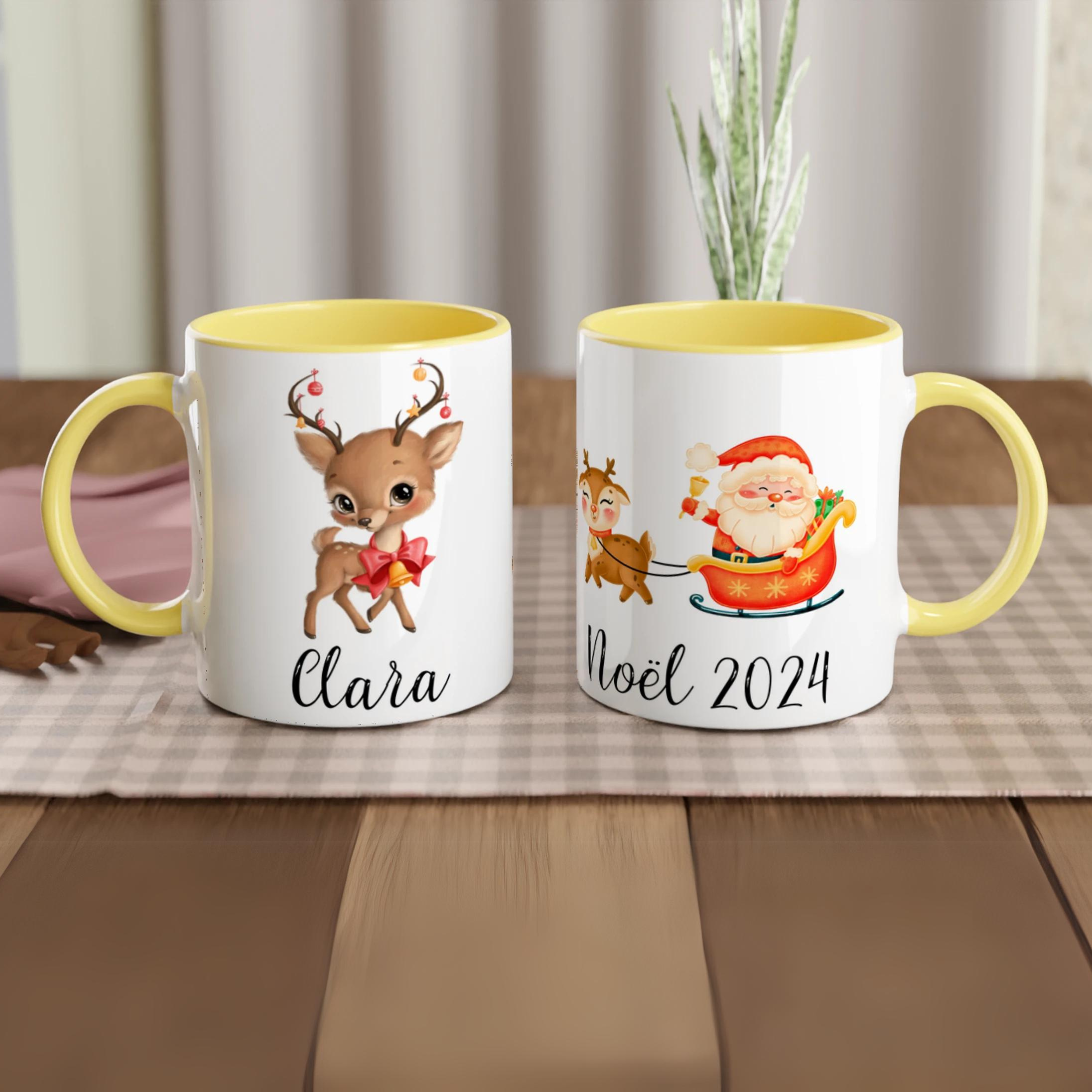 Mug de Noël Personnalisé avec Renne et Père Noël – Cadeau Unique pour Noël 2024