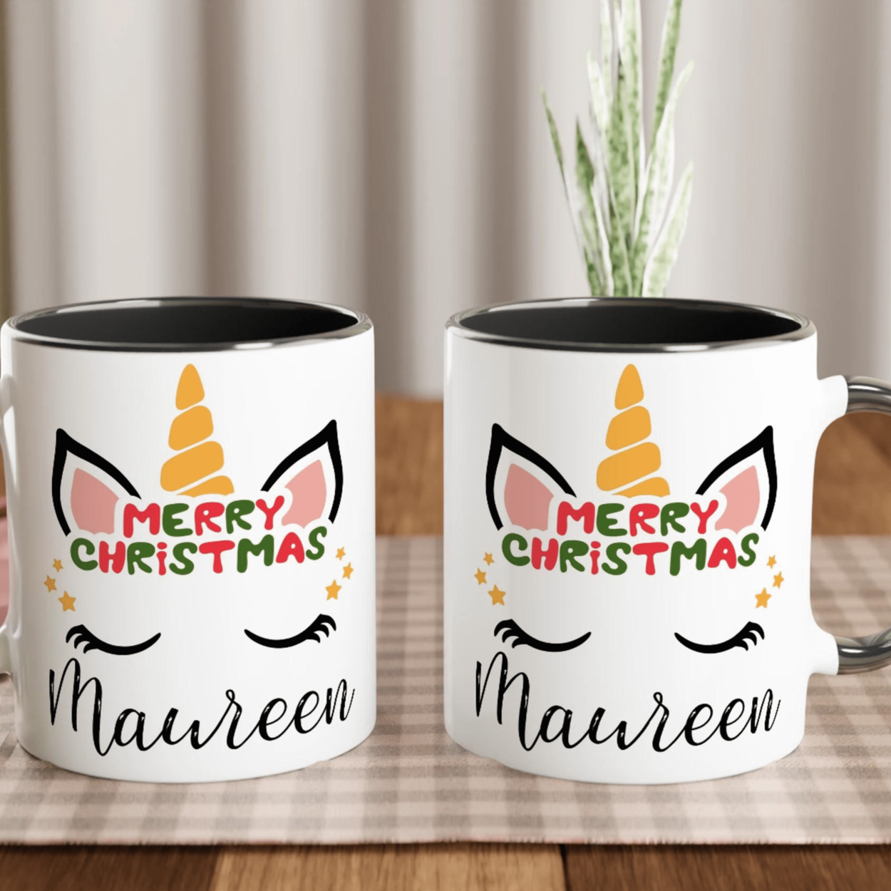 Mug Licorne Noël Personnalisé avec Prénom - Cadeau Magique pour Fêtes