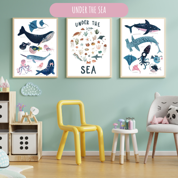 Affiches éducatives océan – Alphabet et animaux marins en anglais