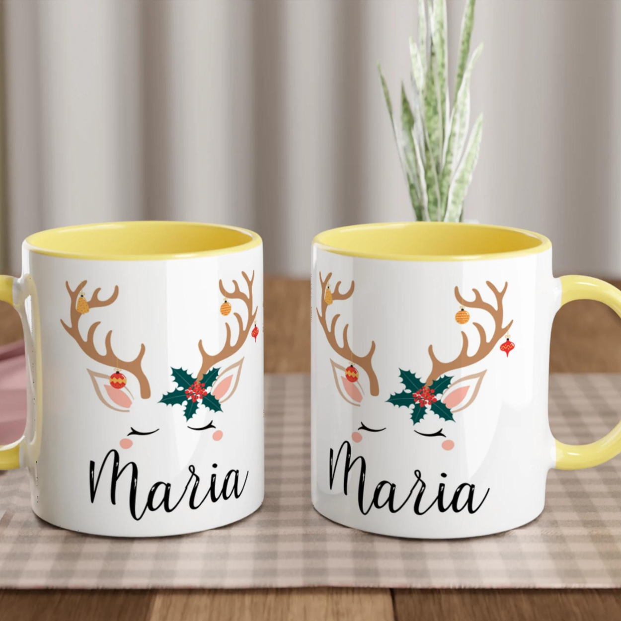 Mug Renne de Noël Personnalisé avec Prénom – Cadeau Unique pour les Fêtes