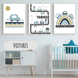 Affiches personnalisées pour chambre d'enfant - Thème Voitures 🚗🌈