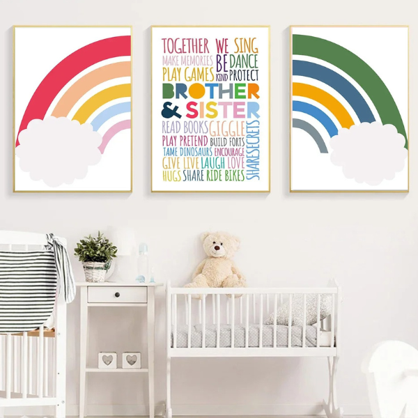 Affiches Arc-en-Ciel et Fratrie - Déco Chambre Bébé