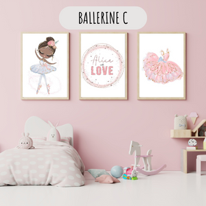 Affiches personnalisées thème ballerine pour chambre de fille