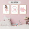 Affiches personnalisées thème ballerine pour chambre de fille