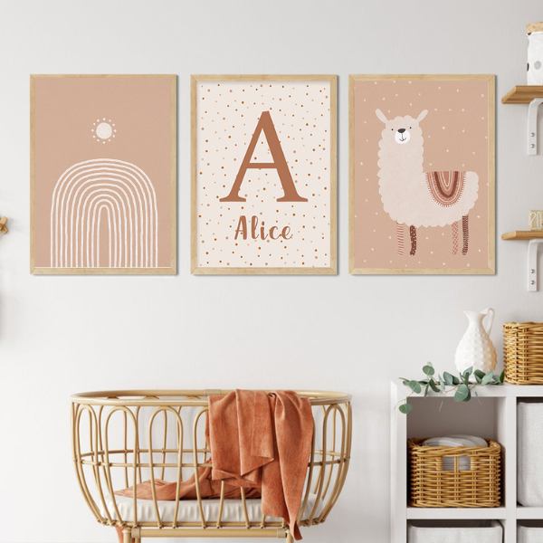 Affiches Déco Bébé Fille Arc-en-Ciel et Lama – Style Bohème 🌈