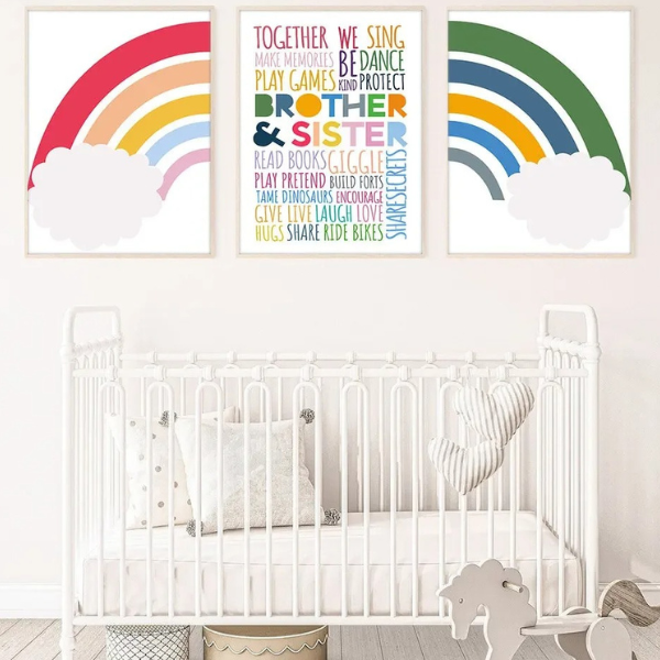 Affiches Arc-en-Ciel et Fratrie - Déco Chambre Bébé