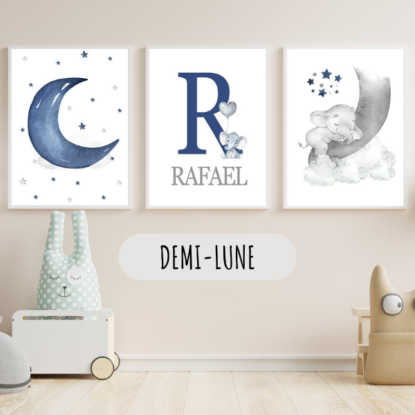 Affiches Naissance Élégance Éléphanteau – Déco Bébé 🐘🌙✨