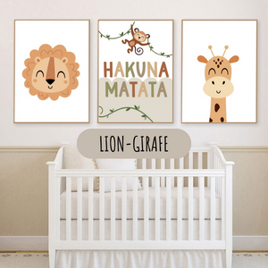 Affiches personnalisées Animaux Jungle pour chambre d’enfant