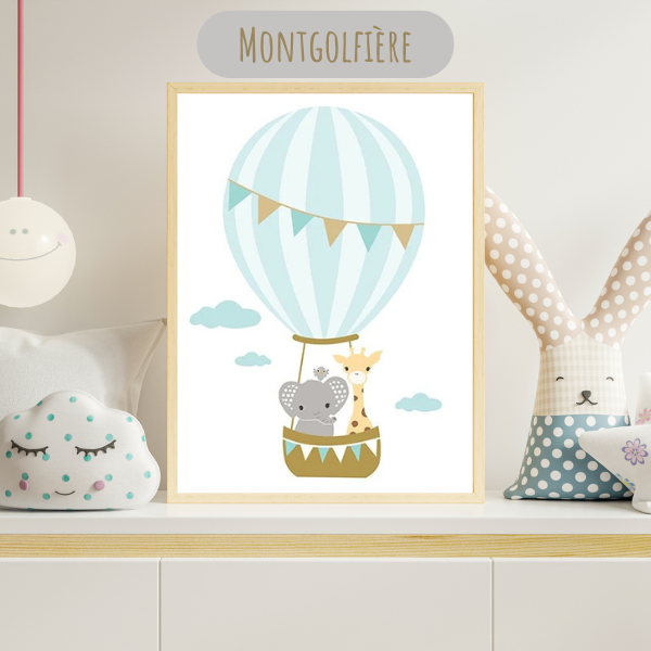 Affiche de Naissance Bébé Montgolfière - Poster de naissance bébé