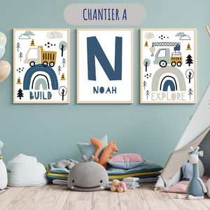 Affiches personnalisées chantier – Déco chambre garçon et bébé 🚧