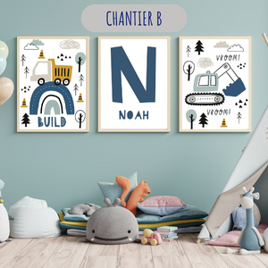 Affiches personnalisées chantier – Déco chambre garçon et bébé 🚧