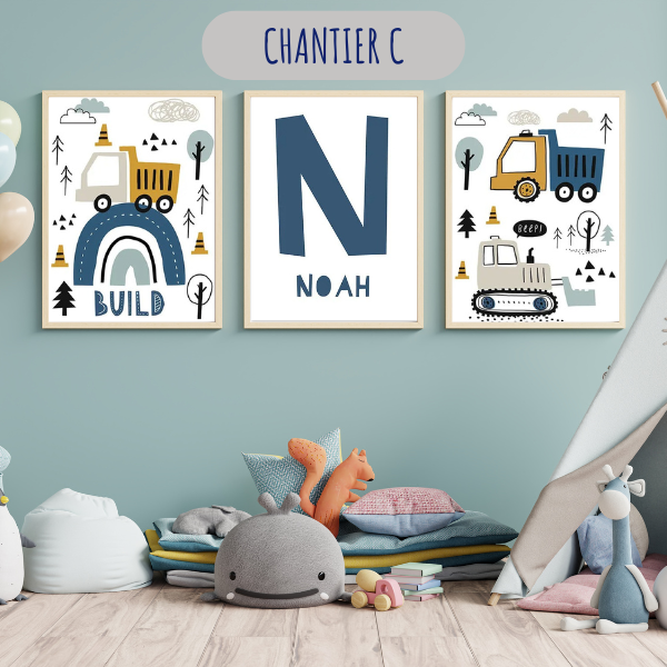 Affiches personnalisées chantier – Déco chambre garçon et bébé 🚧