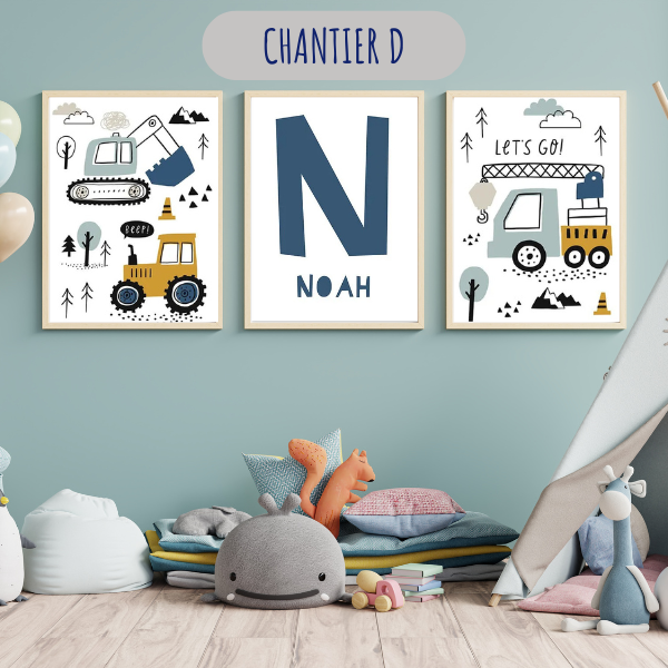 Affiches personnalisées chantier – Déco chambre garçon et bébé 🚧