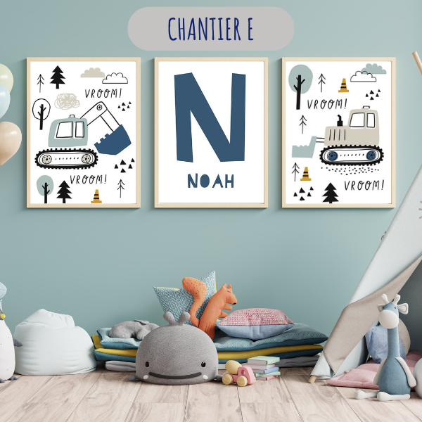 Affiches personnalisées chantier – Déco chambre garçon et bébé 🚧