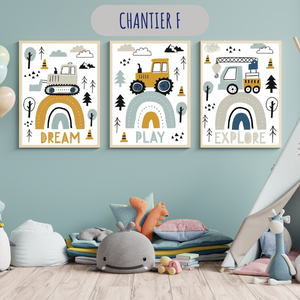 Affiches personnalisées chantier – Déco chambre garçon et bébé 🚧