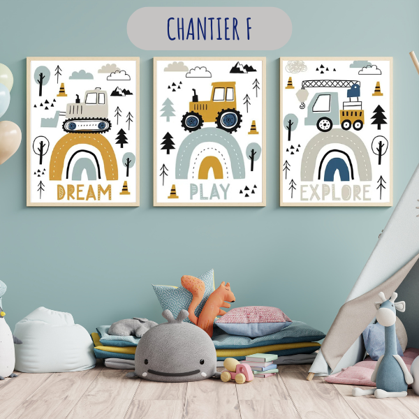 Affiches personnalisées chantier – Déco chambre garçon et bébé 🚧