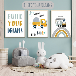 Affiches engins de construction - Décoration originale chambre enfant 🚧