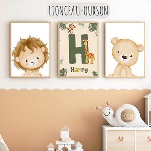 Affiches Animaux Jungle – Cadeaux personnalisable pour enfants 🌿🦒🦁