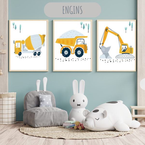 Affiches engins de construction - Décoration originale chambre enfant 🚧