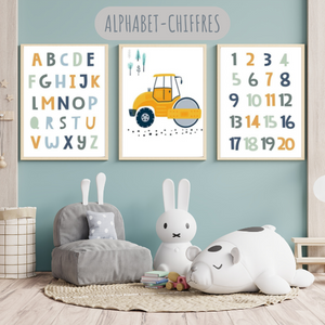 Affiches engins de construction - Décoration originale chambre enfant 🚧