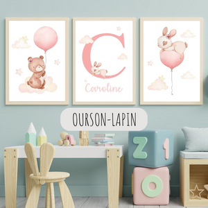 Affiches personnalisées - Ourson-Lapin & Douceur pastel