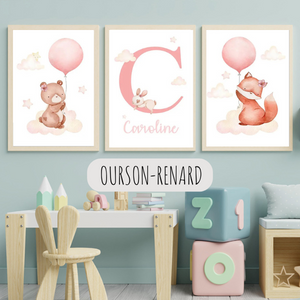 Affiches personnalisées - Ourson-Lapin & Douceur pastel