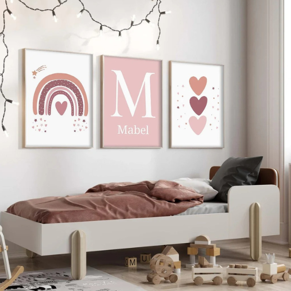 Affiches Fille Arc-en-Ciel et Initiale – Déco Chambre Bébé 🌈