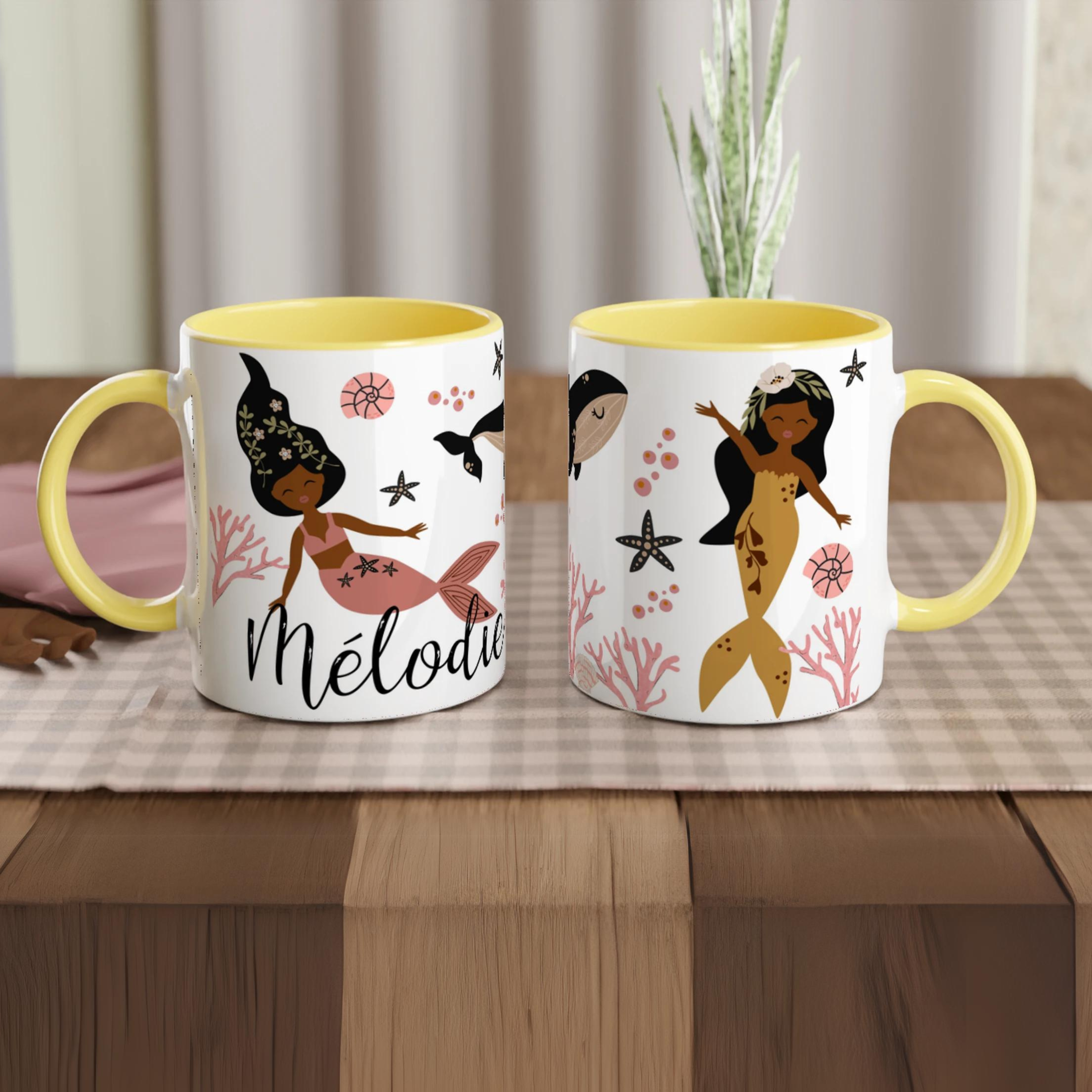 Mug personnalisé sirène - Modèle Mélo en rose pastel et noir